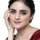 Rhodium-Plated Red American Diamond studded Floral Shaped Stud Earrings