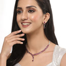 Oxidised Silver-Plated Red American Diamond Studded Necklace with Earrings Jewellery Set