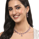 Oxidised Silver-Plated Flower Shaped Red American Diamond Studded Necklace Earrings Jewellery Set