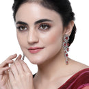 Rhodium-Plated Red & White American Diamond studded Floral Chandelier Drop Earrings