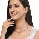 Oxidised Silver-Plated Flower Shaped Red American Diamond Studded Necklace Earrings Jewellery Set