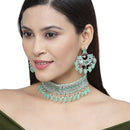 Silver-Plated Sea Green Cubic Zirconia Studded Necklace with Earrings Jewellery Set