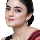 Rhodium-Plated Red American Diamond studded Floral Shaped Drop Earrings