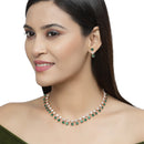 Rose Gold-Plated Green & White American Diamond Studded Star Shaped Necklace with Earrings Jewellery Set