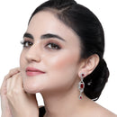 Rhodium-Plated Red American Diamond studded Square Shaped Handcrafted Drop Earrings