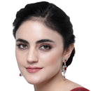 Rhodium-Plated Red American Diamond studded Square Shaped Handcrafted Drop Earrings
