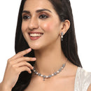 Rose Gold-Plated Gunmetal Toned White American Diamond Studded Flower-Round Necklace with Earring Jewellery Set