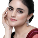 Rhodium-Plated Red & White American Diamond studded Triangular Shaped Drop Earrings