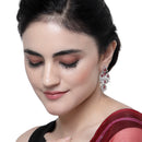 Rhodium-Plated Red & White American Diamond studded Triangular Shaped Drop Earrings
