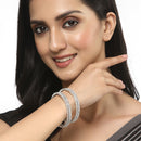 Rhodium-Plated Silver Toned White American Diamond studded Lead Shape Bangle Jewelry Set (Set Of 2)