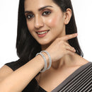 Rhodium-Plated Silver Toned White American Diamond studded Lead Shape Bangle Jewelry Set (Set Of 2)