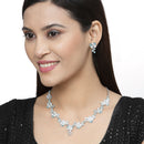 Silver-Plated Blue Cubic Zirconia & White Pearls Studded Jewellery Set