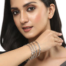 Oxidised Silver-Plated White American Diamond studded Temple Coin Bangles Jewellery Set (Set Of 4)