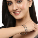 Oxidised Silver-Plated Black Toned White American Diamond studded Temple Coin Bangles Jewellery Set (Set Of 2)