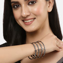 Oxidised Silver-Plated Black Toned White American Diamond studded Temple Coin Bangles Jewellery Set (Set Of 4)