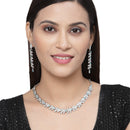 Rhodium Plated Vine Motif Blue Cubic Zirconia Ethnic Necklace Jewellery Set