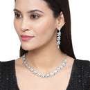Rhodium Plated Vine Motif Blue Cubic Zirconia Ethnic Necklace Jewellery Set