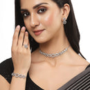 Rhodium-Plated Silver Toned White American Diamond studded Circular Shaped Jewellery Set