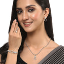 Rhodium-Plated Silver Toned White American Diamond studded Oval Shaped Jewellery Set