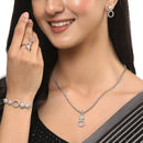 Rhodium-Plated Silver Toned White American Diamond studded Oval Shaped Jewellery Set