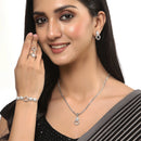 Rhodium-Plated Silver Toned White American Diamond studded Heart Shaped Jewellery Set