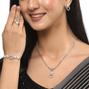 Rhodium-Plated Silver Toned White American Diamond studded Heart Shaped Jewellery Set
