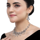 Rhodium-Plated Navy Blue American Diamond Studded Quirky Design Necklace with Earrings Jewellery Set