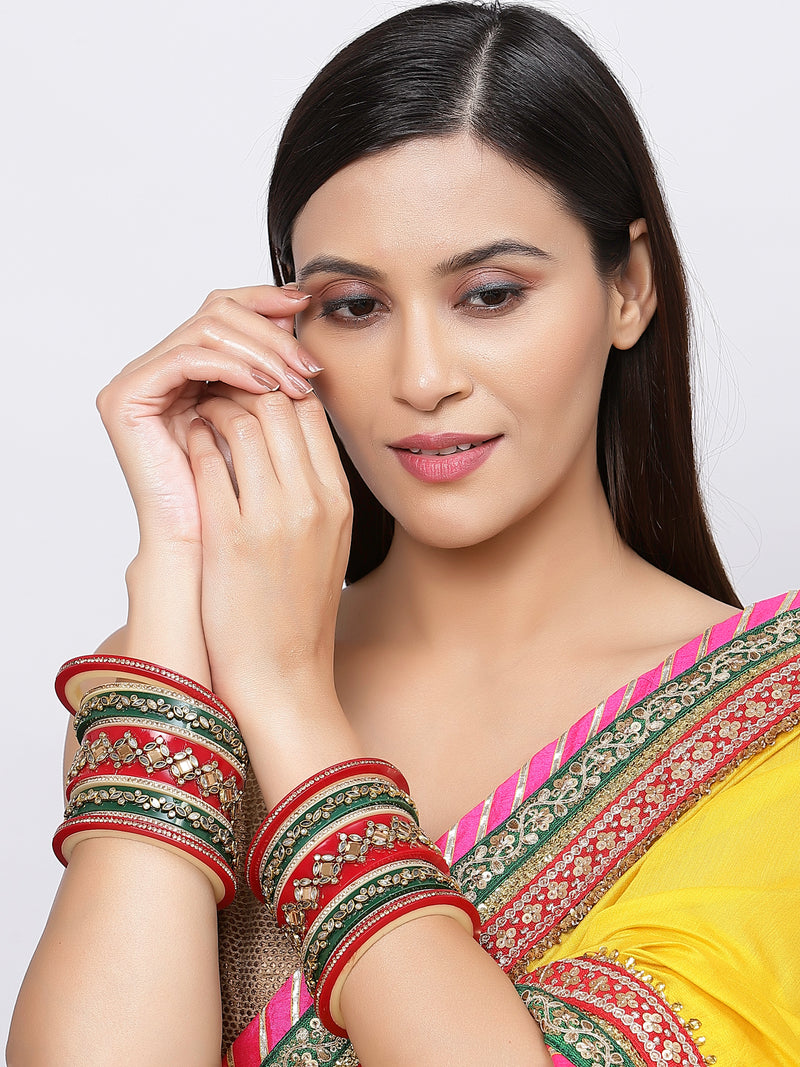 Gold Plated Kundan Studded Set Of 18 Traditional Bangle Set