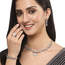 Rose Gold-Plated Gunmetal Toned American Diamond studded Rectangle Shaped Jewellery Set