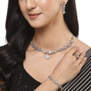 Rose Gold-Plated Gunmetal Toned American Diamond studded Rectangle Shaped Jewellery Set