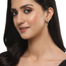 Rose Gold-Plated Gunmetal Toned White American Diamond studded Teardrop Shaped Hoop Earrings (Combo Of 6)