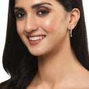 Rhodium-Plated Silver Toned White American Diamond studded Teardrop Shaped Hoop Earrings (Combo Of 6)