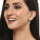 Rhodium-Plated Silver Toned White American Diamond studded Teardrop Shaped Hoop Earrings (Combo Of 6)