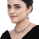 Rhodium-Plated Red American Diamond Studded Quirky Design Necklace with Earrings Jewellery Set