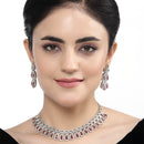 Rhodium-Plated Red American Diamond Studded Paisley Shaped Necklace & Earrings Jewellery Set