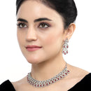 Rhodium-Plated Red American Diamond Studded Paisley Shaped Necklace & Earrings Jewellery Set