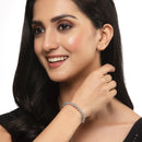 Rhodium-Plated Silver Toned White American Diamond studded Round & Butterfly Shaped Bracelet (Combo)