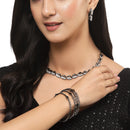Oxidized Leaf White Cubic Zirconia Studded Combo - Necklace, Earrings, Bangles
