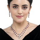 Rhodium-Plated Red American Diamond Studded Star Shaped Layered Necklace & Earrings Jewellery Set