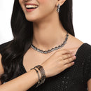 Oxidized Leaf White Cubic Zirconia Studded Combo - Necklace, Earrings, Bangles
