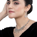 Rhodium-Plated Grey American Diamond Studded Quirky Design Necklace with Earrings Jewellery Set