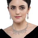 Rhodium-Plated Grey American Diamond Studded Quirky Design Necklace with Earrings Jewellery Set