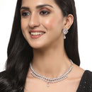Oxidised Silver-Plated Pear Shaped Pink American Diamond Studded Necklace with Earring Jewellery Set