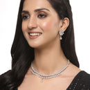 Oxidised Silver-Plated Pear Shaped Pink American Diamond Studded Necklace with Earring Jewellery Set