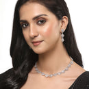 Oxidised Silver-Plated Flower Shaped Pink American Diamond Studded Necklace Earrings Jewellery Set