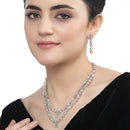 Rhodium-Plated Pink American Diamond Studded Star Shaped Layered Necklace & Earrings Jewellery Set