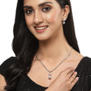 Rhodium-Plated Silver Toned Pink Cubic Zirconia studded Floral Shaped Cute Pendant with Earrings
