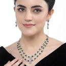 Rhodium-Plated Green American Diamond Studded Star Shaped Layered Necklace & Earrings Jewellery Set
