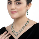 Rhodium-Plated Green American Diamond Studded Star Shaped Layered Necklace & Earrings Jewellery Set
