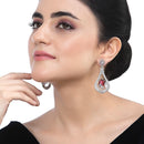 Rhodium-Plated Red American Diamond studded Handcrafted Quirky Shaped Drop Earrings